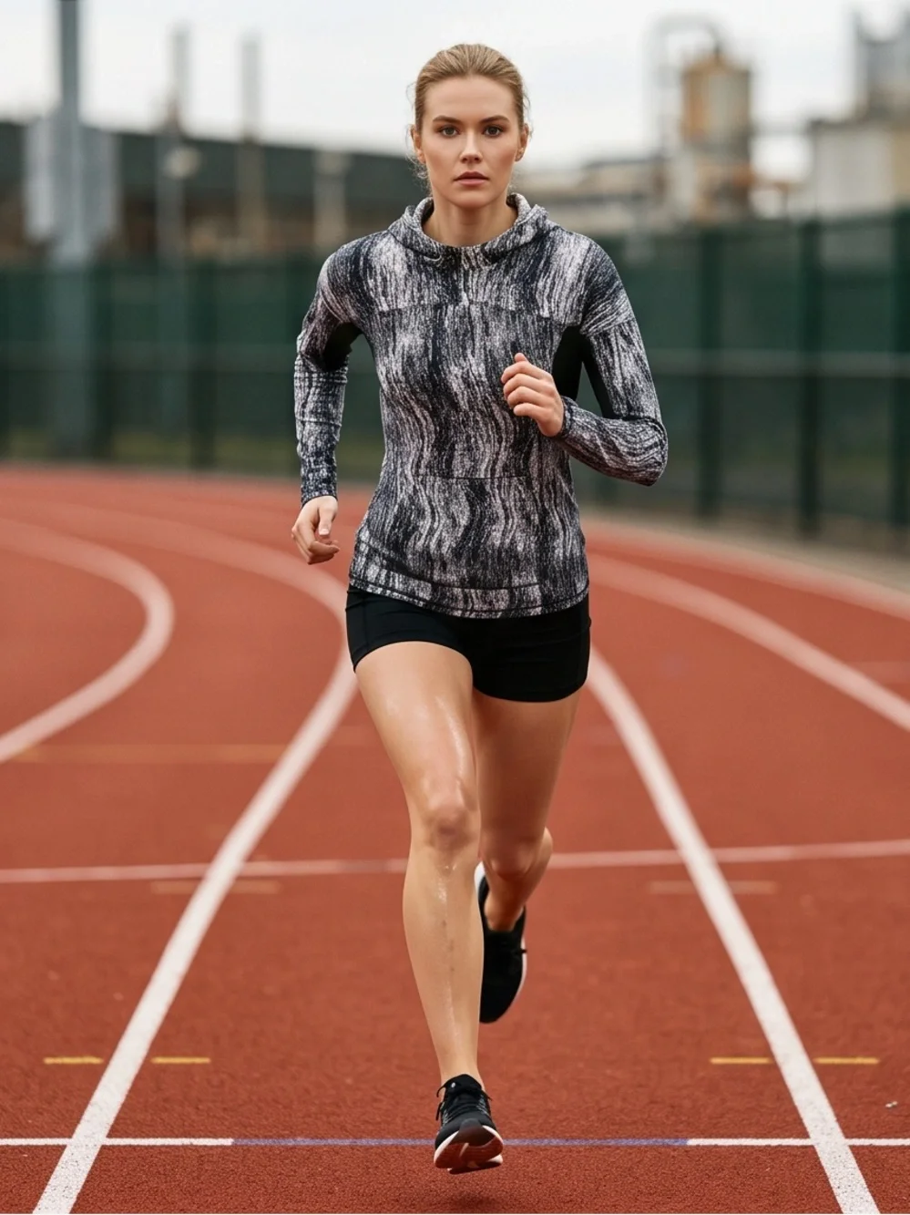 Lululemon Women's Black & White Marbled Hooded Athletic Top
